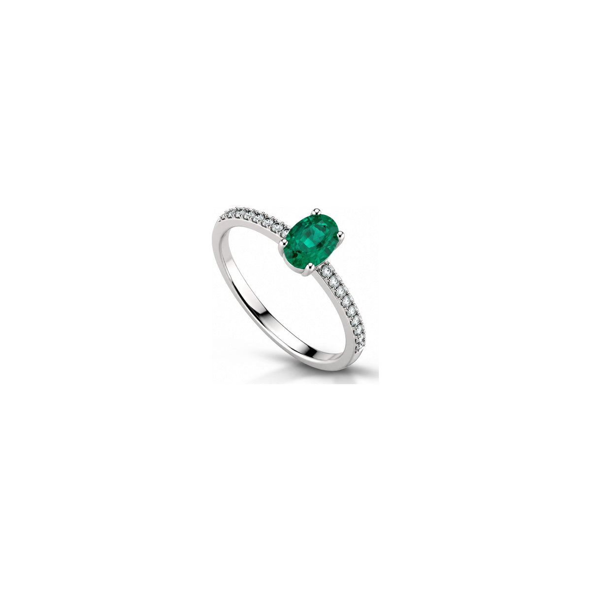 Anello Fascia con Diamanti Naturali e Smeraldo in Oro Bianco 18kt