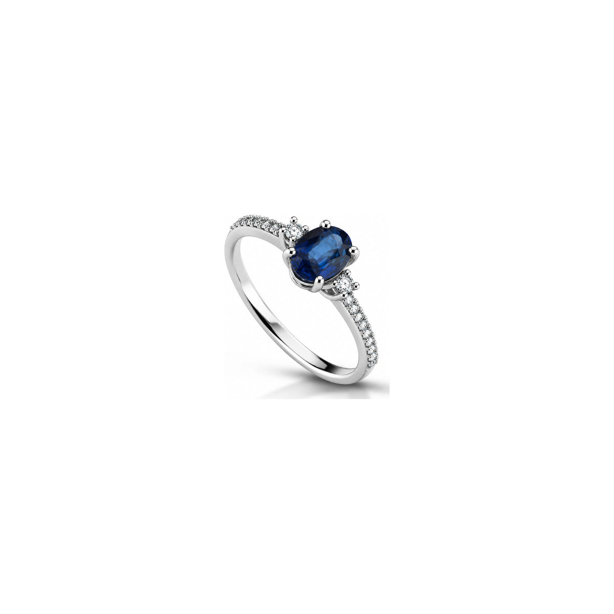 Anello Fascia con Diamanti Naturali e Zaffiro in Oro Bianco 18kt