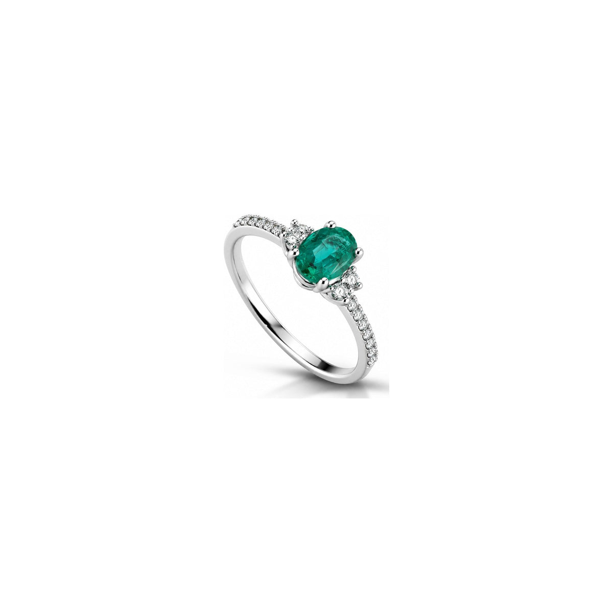 Anello Fascia con Diamanti Naturali e Smeraldo in Oro Bianco 18kt