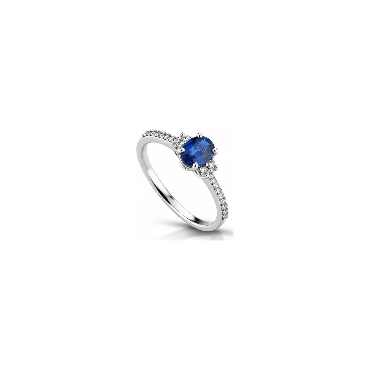 Anello Fascia con Diamanti Naturali e Zaffiro in Oro Bianco 18kt