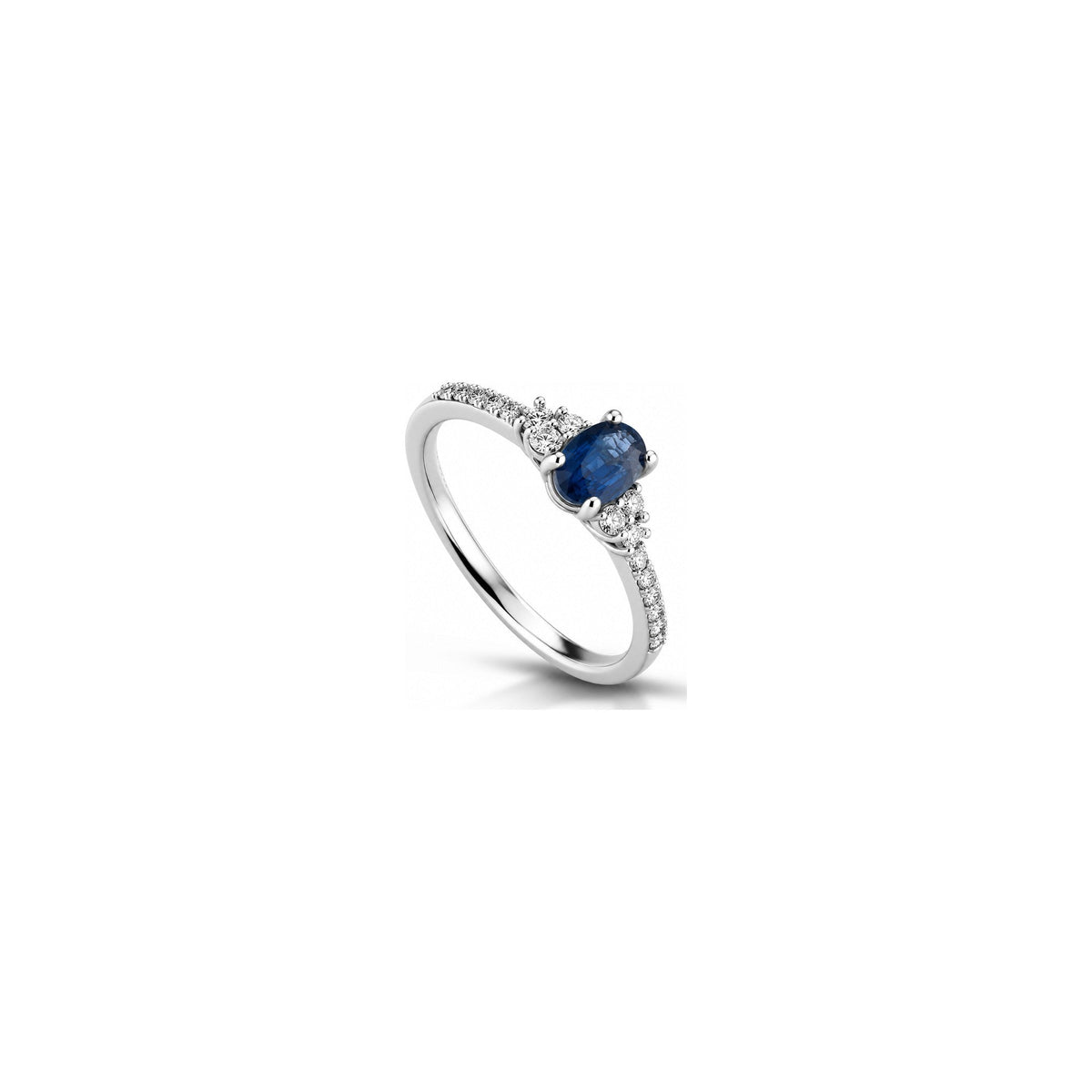 Anello Fascia con Diamanti Naturali e Zaffiro in Oro Bianco 18kt