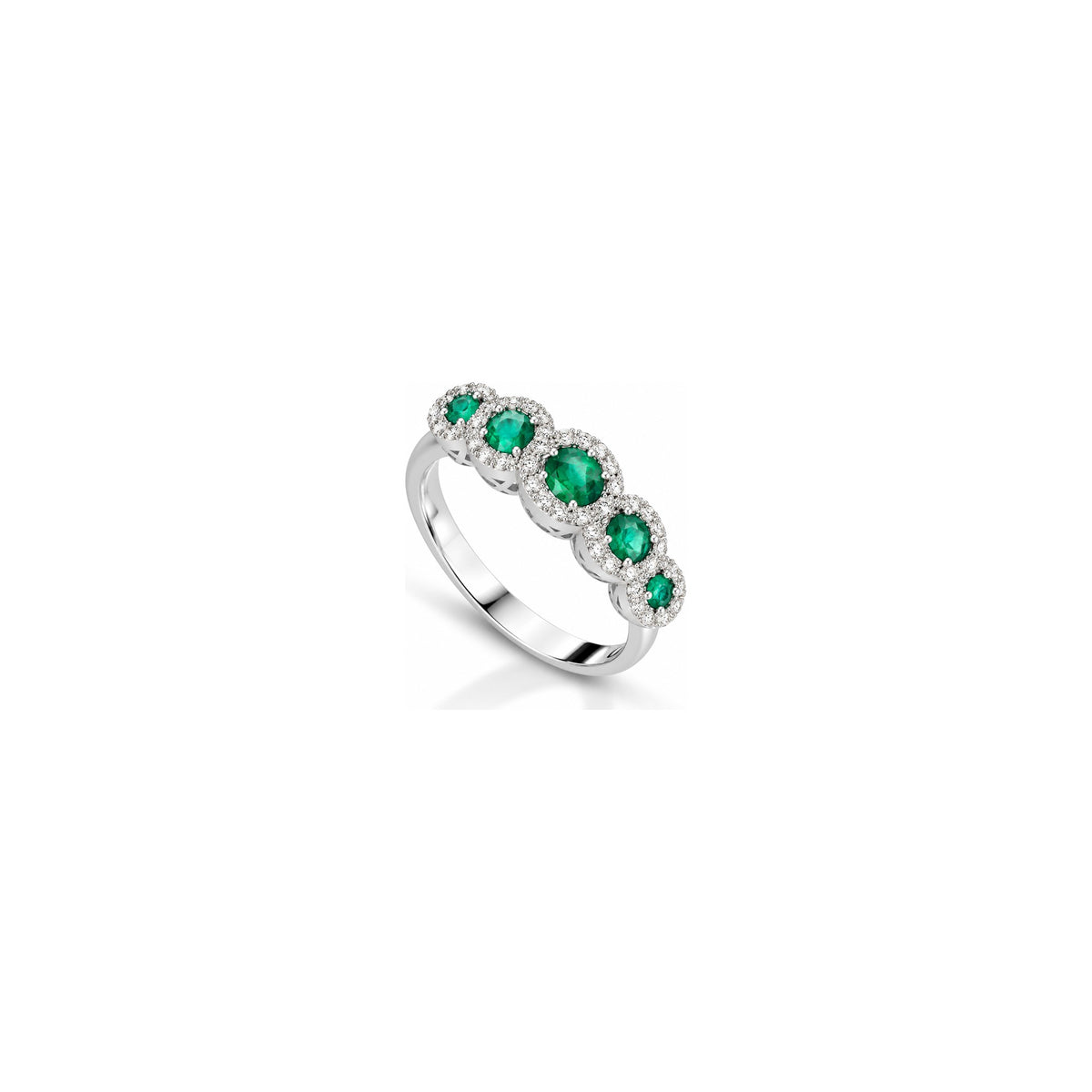 Anello Halo Ovale con Diamanti Naturali e Smeraldo in Oro Bianco 18kt