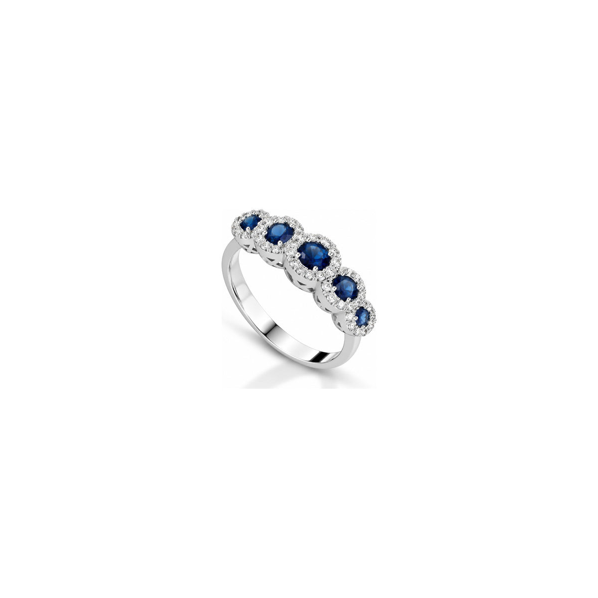 Anello Halo Ovale con Diamanti Naturali e Zaffiro in Oro Bianco 18kt