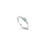 Anello Pavé con Diamanti Naturali e Acquamarina in Oro Bianco 18kt