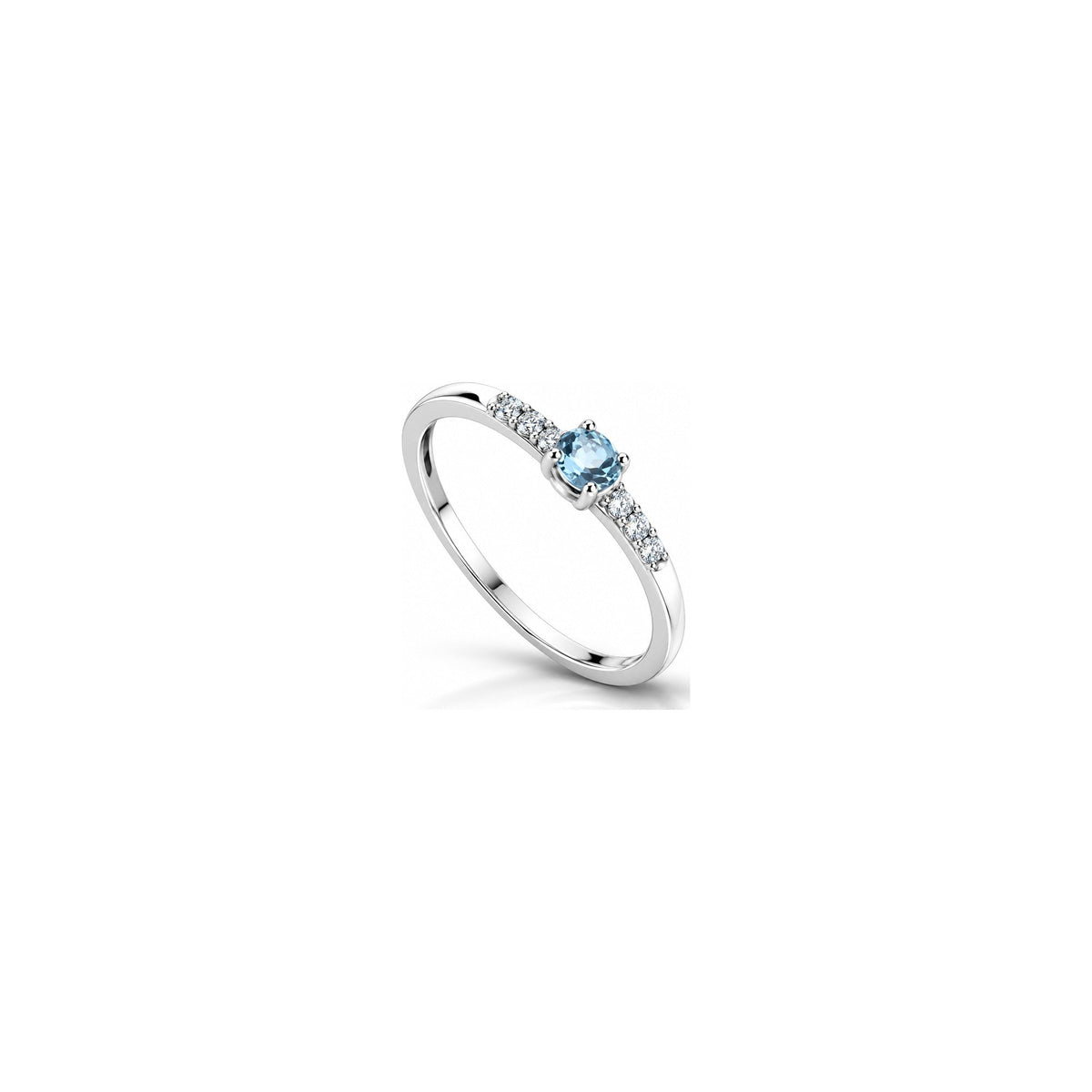 Anello Pavé con Diamanti Naturali e Acquamarina in Oro Bianco 18kt