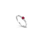 Anello Pavé con Diamanti Naturali e Rubino in Oro Bianco 18kt