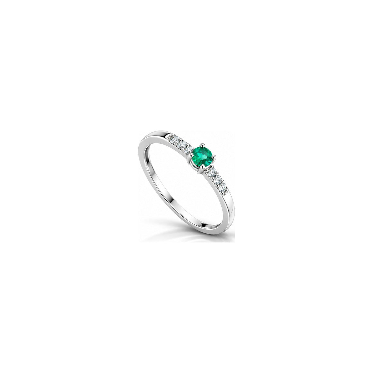 Anello Pavé con Diamanti Naturali e Smeraldo in Oro Bianco 18kt