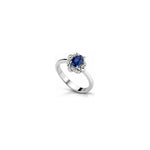 Anello Rosetta Pavé con Diamanti Naturali e Zaffiro in Oro Bianco 18kt