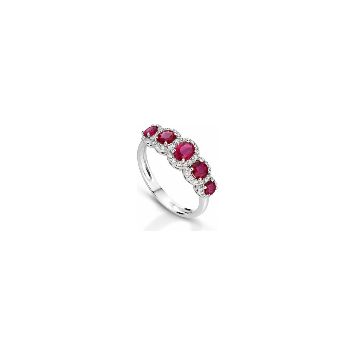 Anello Halo Ovale con Diamanti Naturali e Rubino in Oro Bianco 18kt