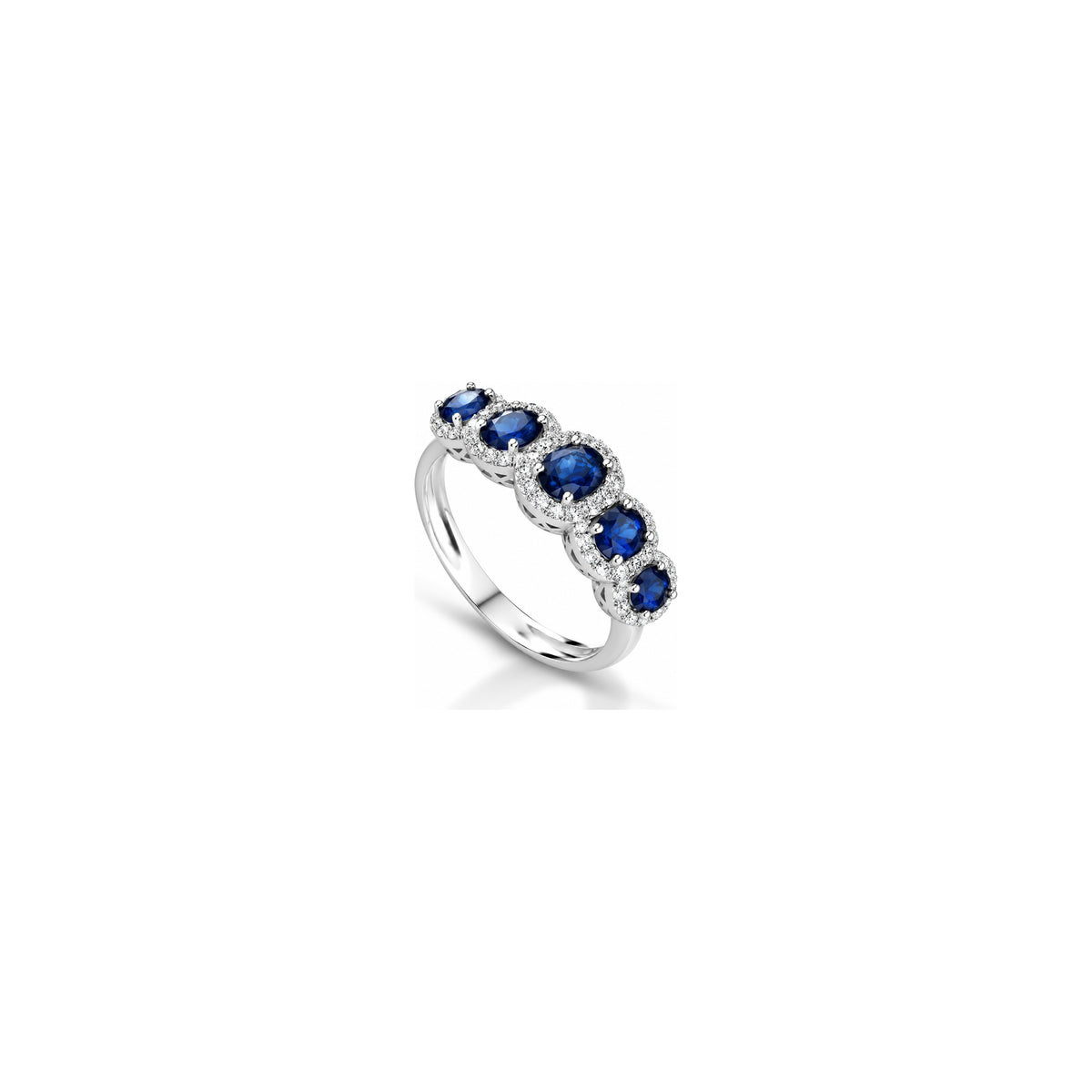 Anello Halo Ovale con Diamanti Naturali e Zaffiro in Oro Bianco 18kt