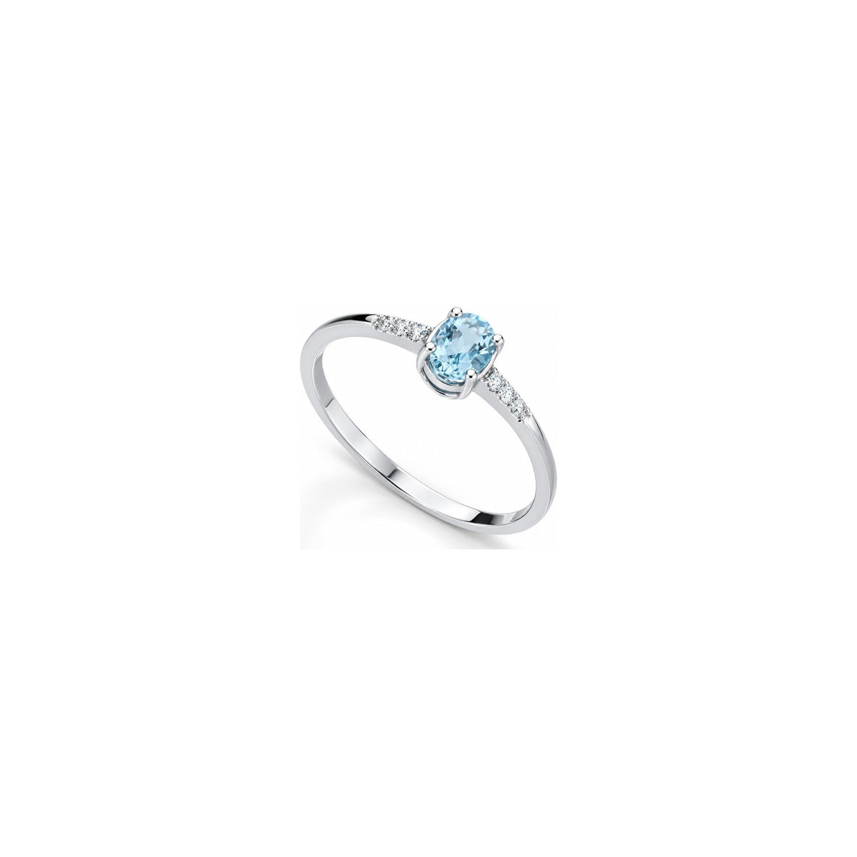 Anello Verticale con Diamanti Naturali e Acquamarina in Oro Bianco 18kt