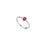 Anello Verticale con Diamanti Naturali e Rubino in Oro Bianco 18kt