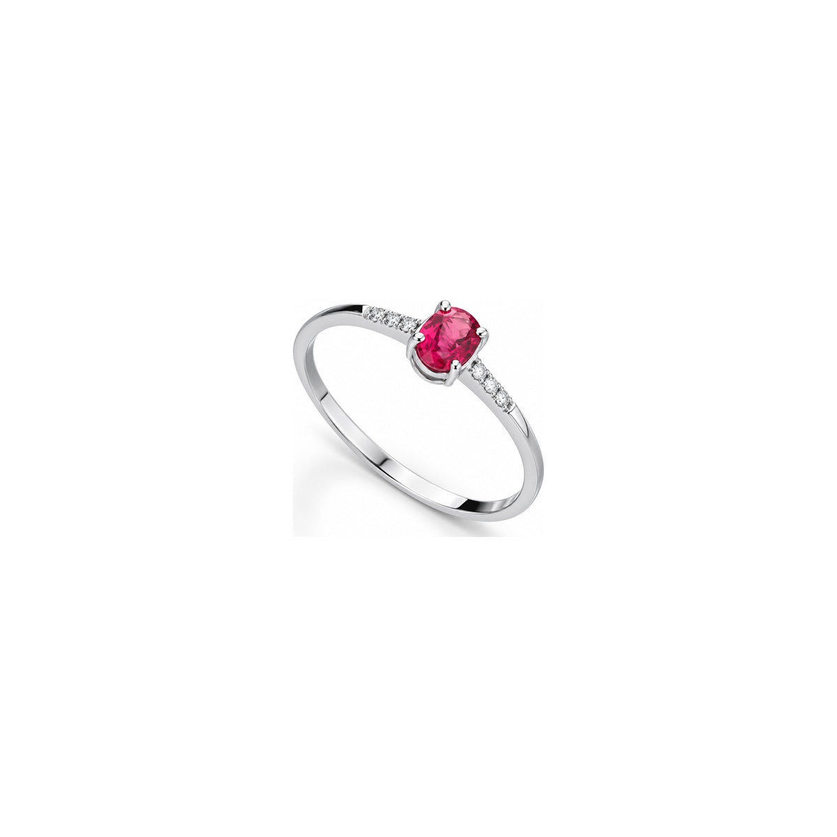 Anello Verticale con Diamanti Naturali e Rubino in Oro Bianco 18kt