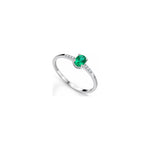 Anello Verticale con Diamanti Naturali e Smeraldo in Oro Bianco 18kt