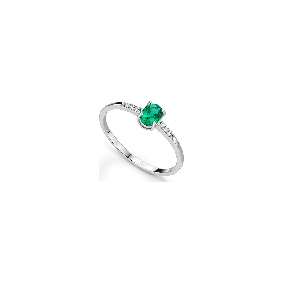 Anello Verticale con Diamanti Naturali e Smeraldo in Oro Bianco 18kt