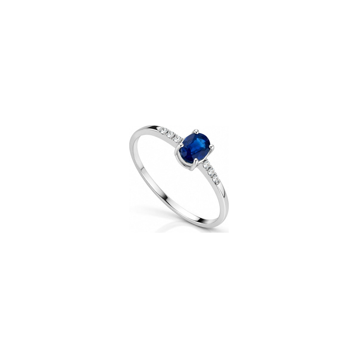 Anello Verticale con Diamanti Naturali e Zaffiro in Oro Bianco 18kt