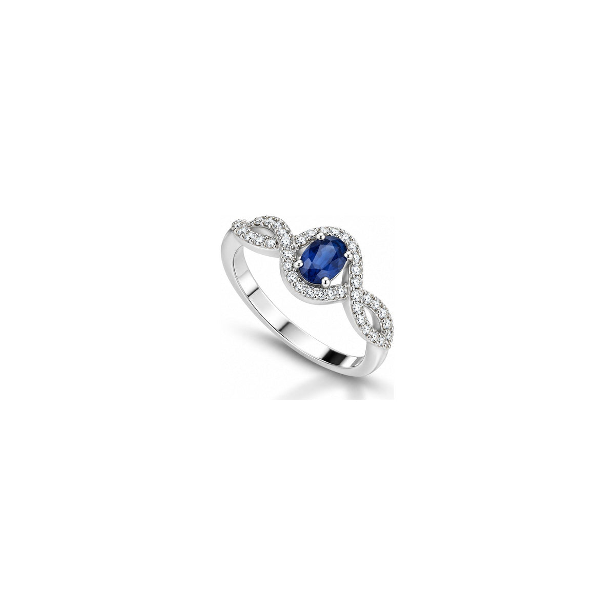 Anello Intrecciato con Diamanti Naturali e Zaffiro in Oro Bianco 18kt