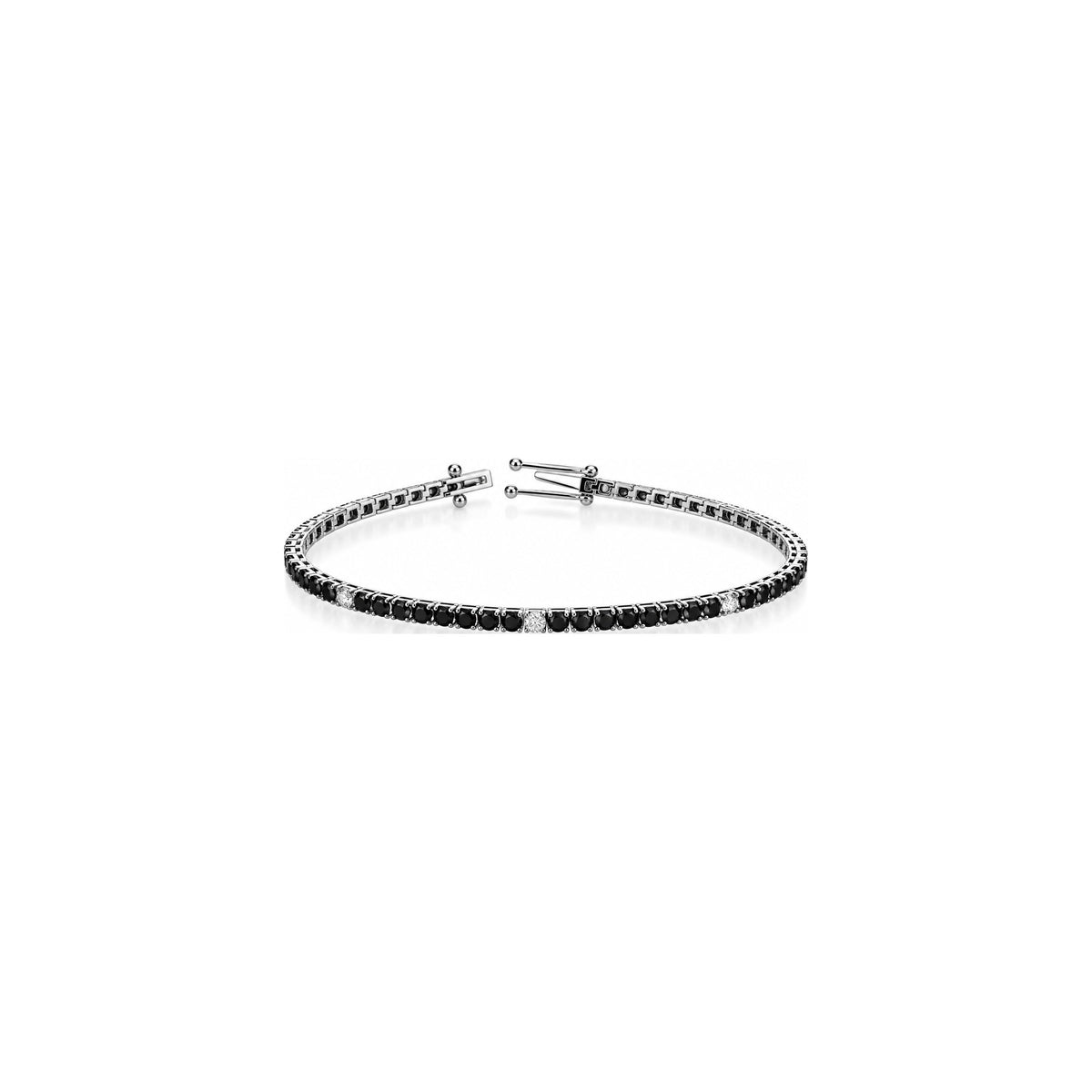 Bracciale Tennis Piramide Light con Diamanti Naturali Bianchi e Neri Oro Bianco 18kt 17cm AuriA