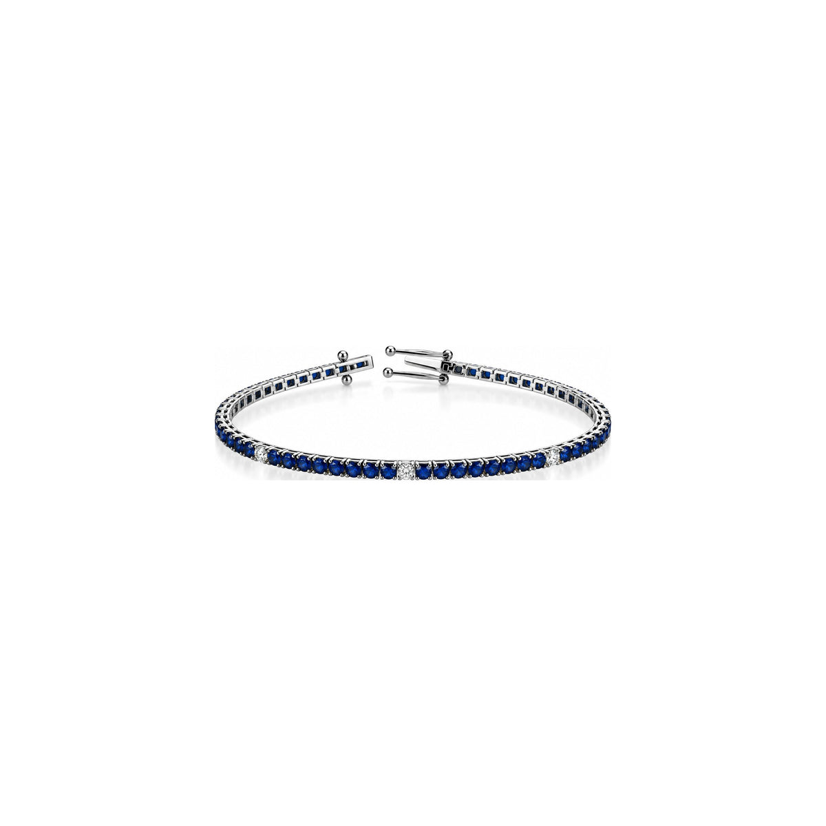Bracciale Tennis Piramide Light con Diamanti Naturali e Zaffiro Oro Bianco 18kt 17cm AuriA