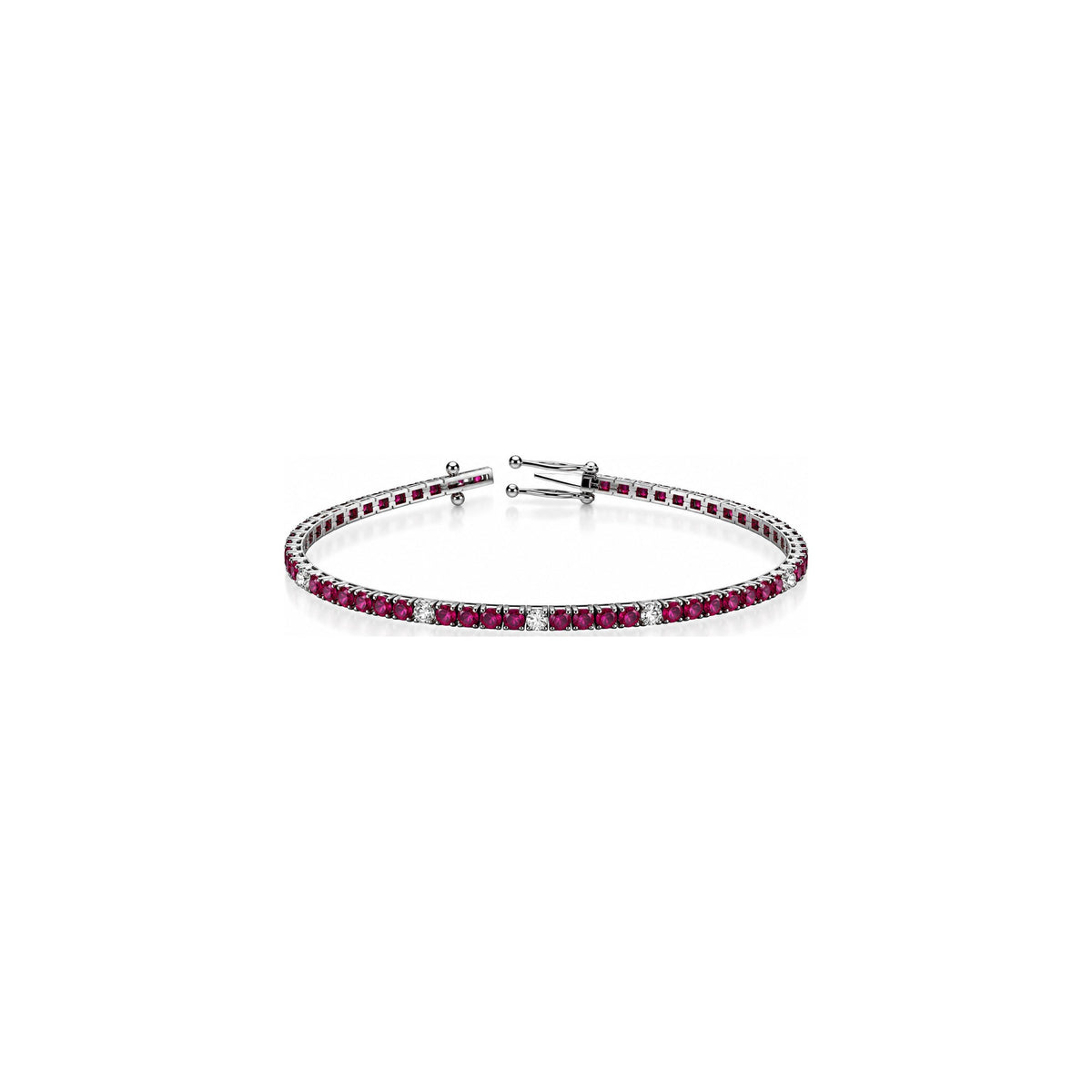 Bracciale Tennis Piramide Light con Diamanti Naturali e Rubino Oro Bianco 18kt 17cm AuriA