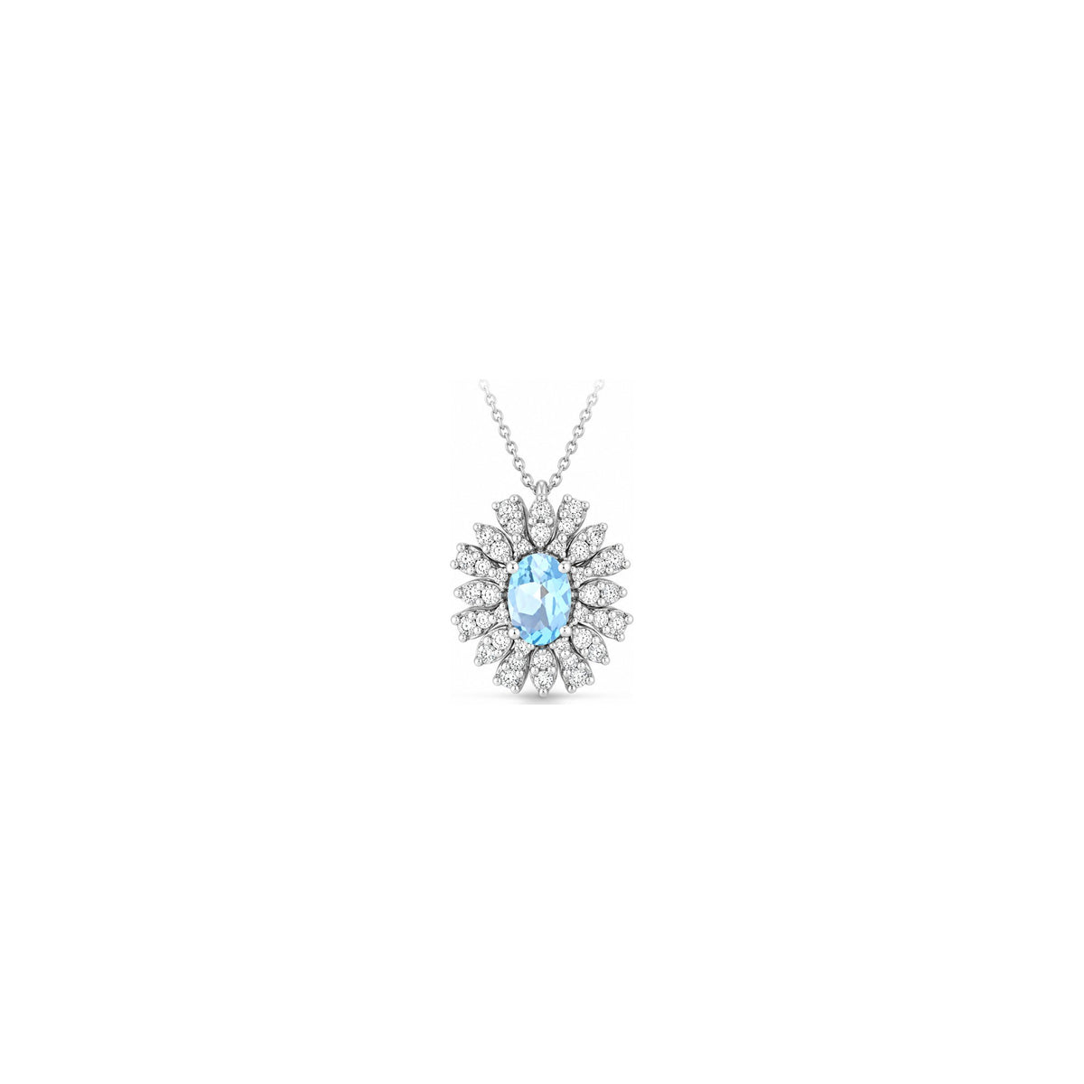 Ciondolo Epoca Ovale con Diamanti Naturali e Acquamarina Oro Bianco 18kt AuriA