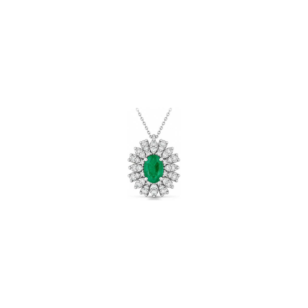 Ciondolo Epoca Ovale con Diamanti Naturali e Smeraldo Oro Bianco 18kt AuriA