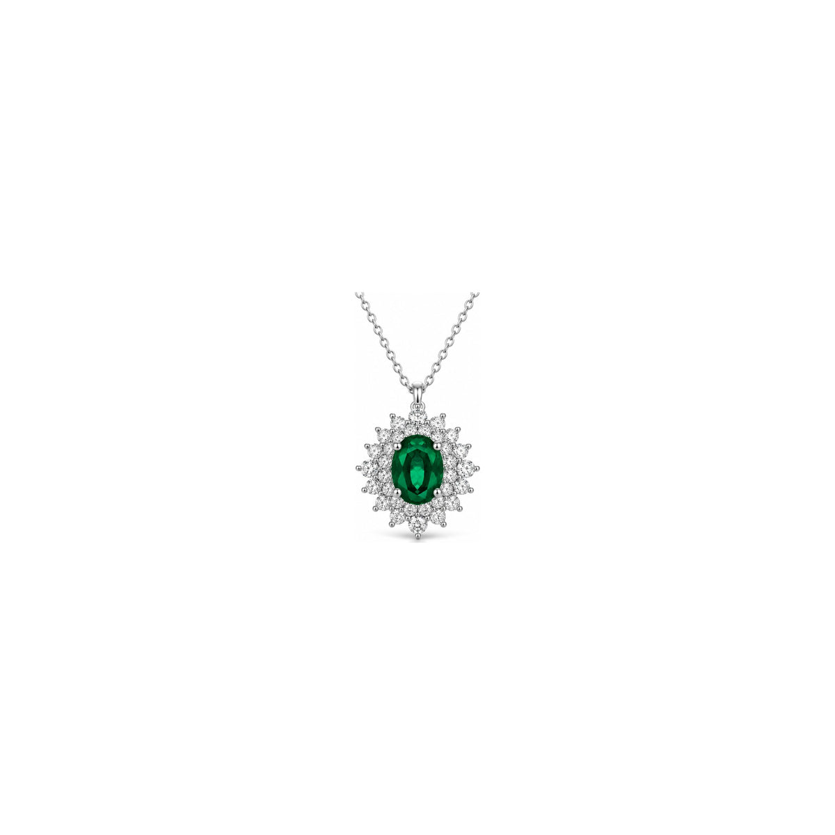 Ciondolo Sirio con Diamanti Naturali e Smeraldo Oro Bianco 18kt AuriA