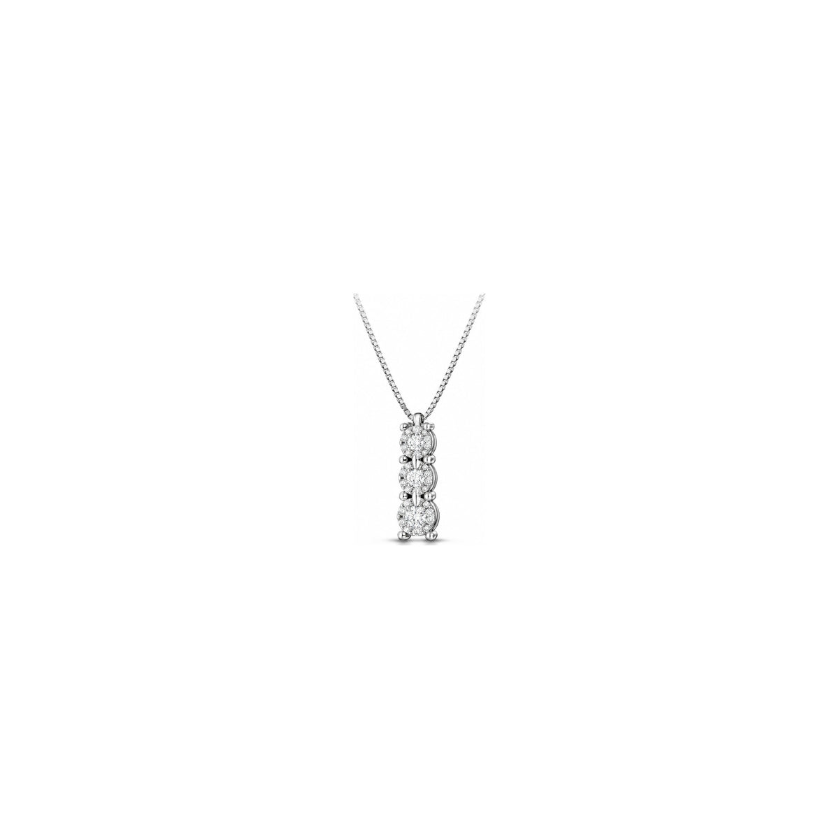 Ciondolo Trilogy Verticale a Griffe con Diamanti Naturali in Oro 18kt