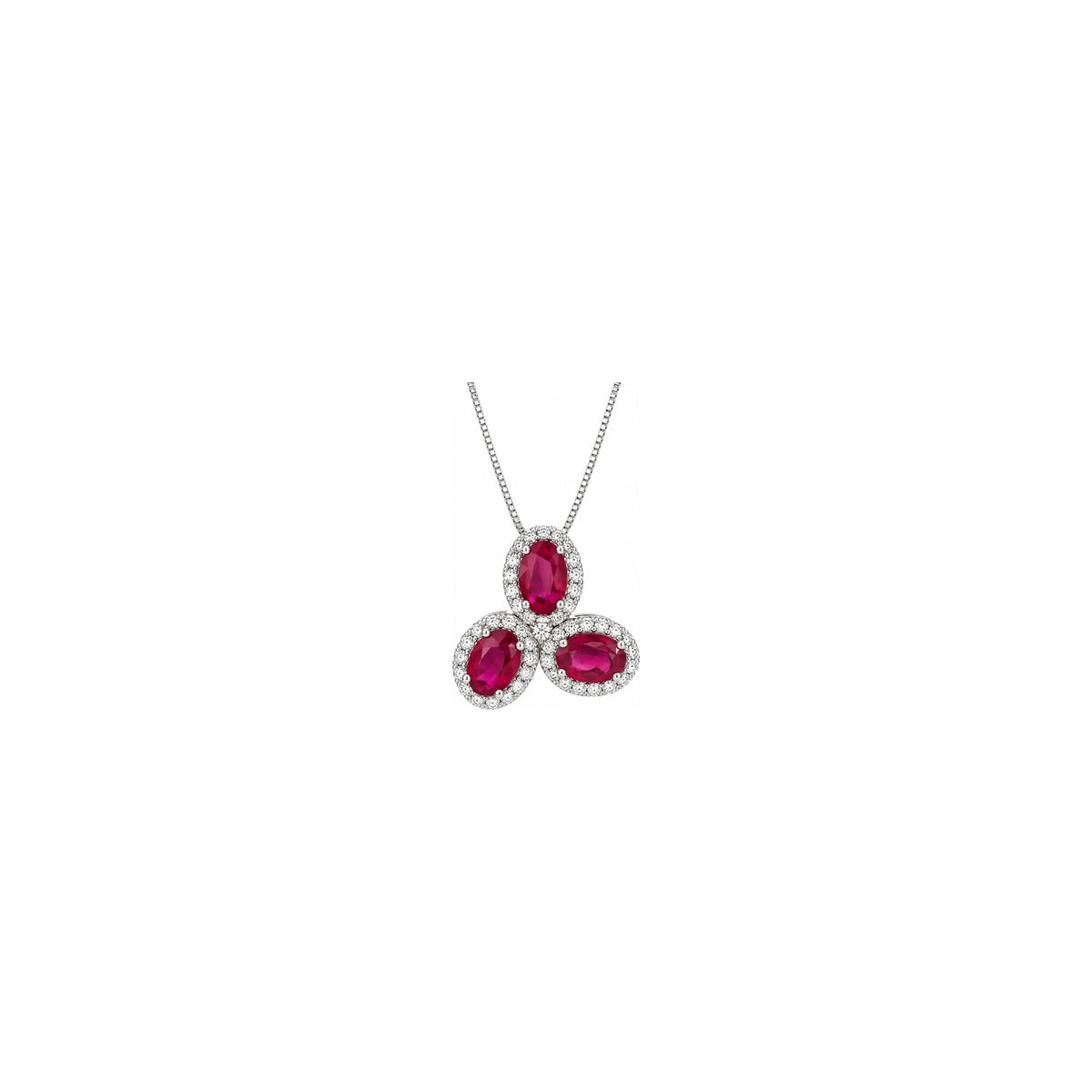 Collana Trilogy con Diamanti Naturali e Rubino in Oro Bianco 18kt