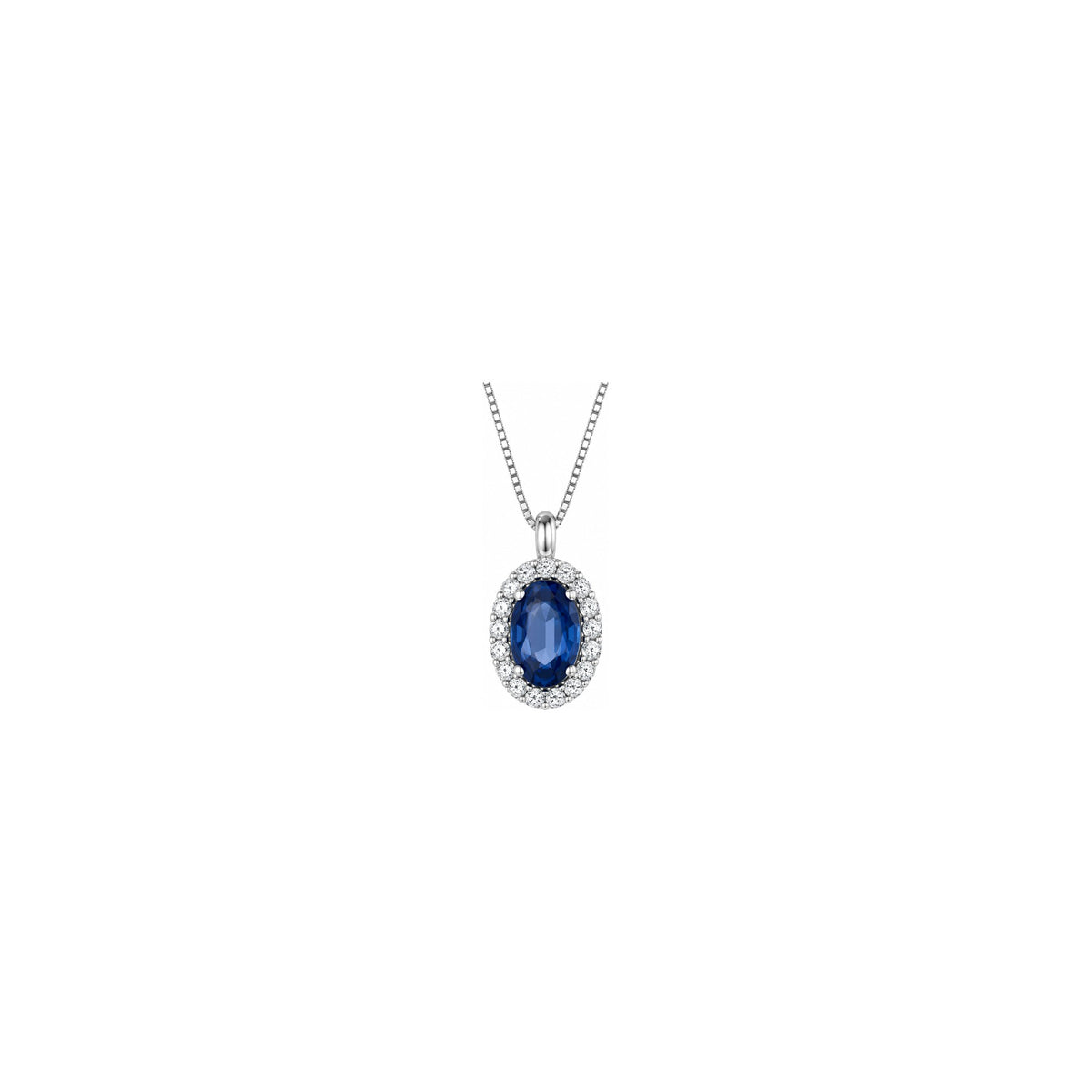 Collana Trilogy con Diamanti Naturali e Zaffiro in Oro Bianco 18kt