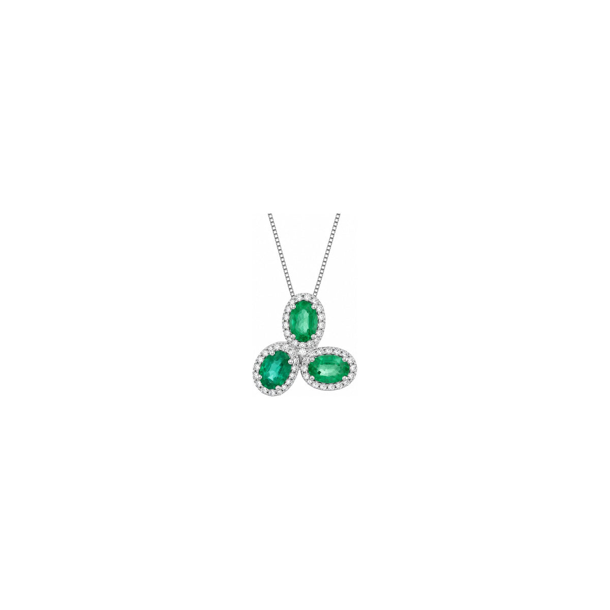 Collana Trilogy con Diamanti Naturali e Smeraldo in Oro Bianco 18kt