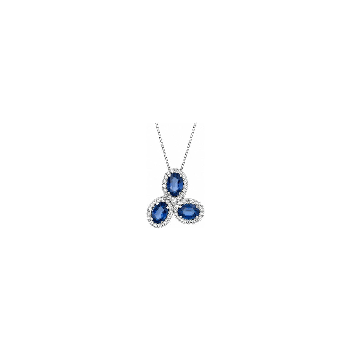 Collana Trilogy con Diamanti Naturali e Zaffiro in Oro Bianco 18kt