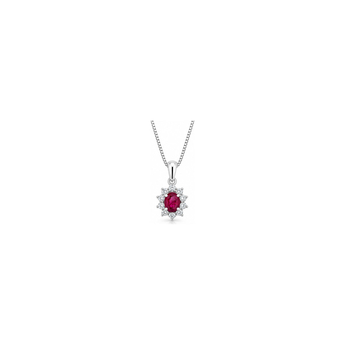 Collana Fiore Halo con Diamanti Naturali e Rubino in Oro Bianco 18kt
