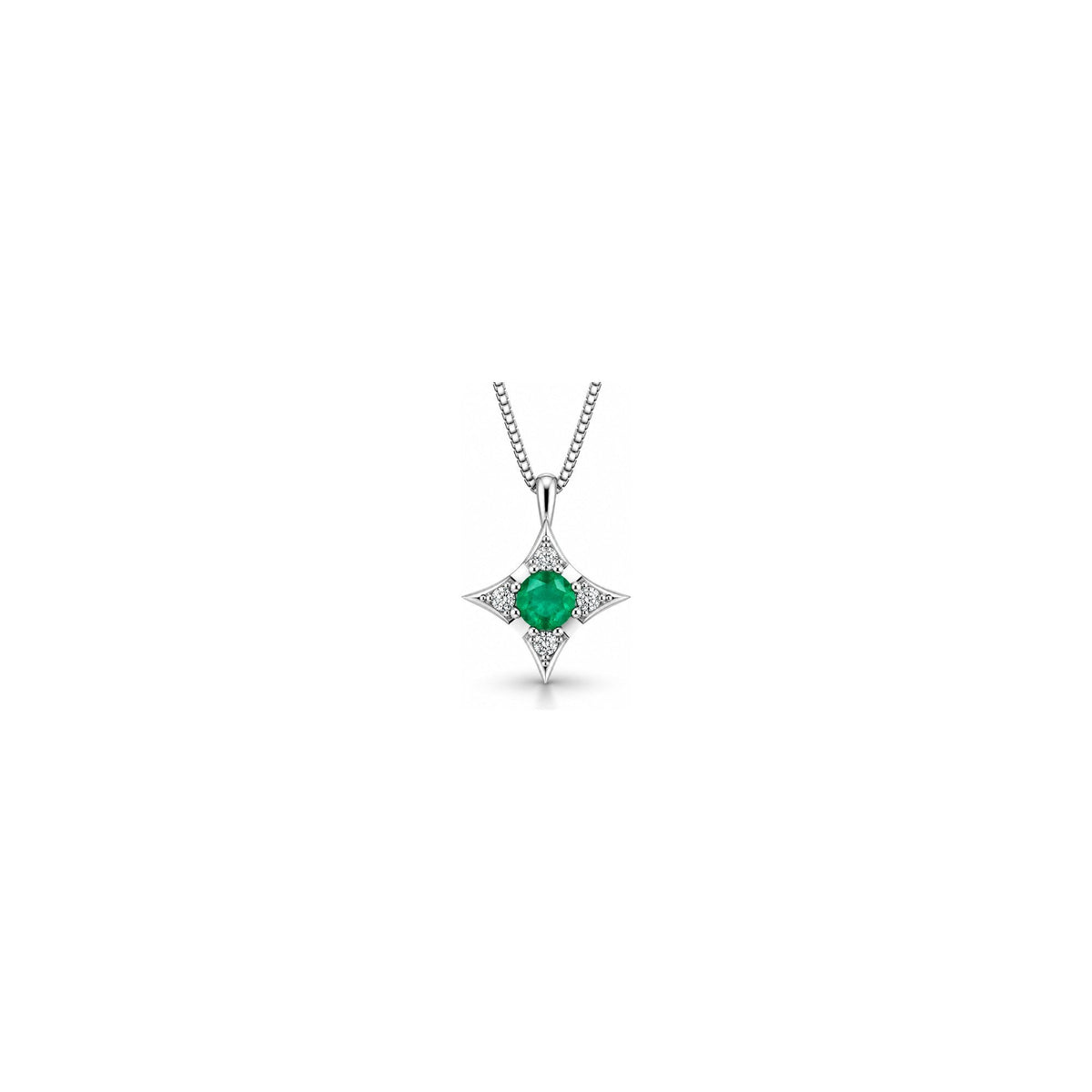 Collana Stella con Diamanti Naturali e Smeraldo in Oro Bianco 18kt