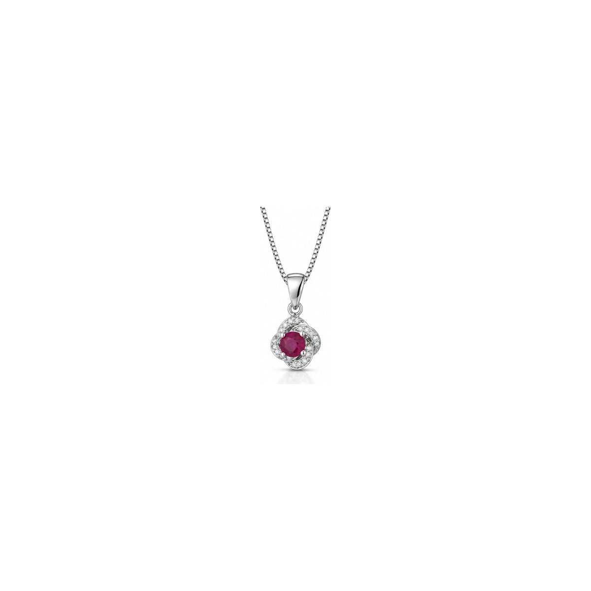 Collana Rosetta con Diamanti Naturali e Rubino in Oro Bianco 18kt