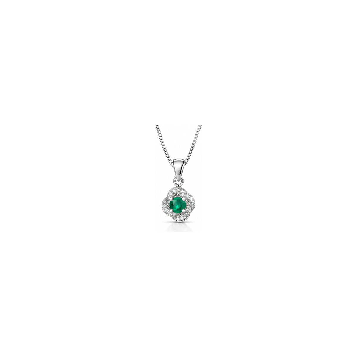 Collana Rosetta con Diamanti Naturali e Smeraldo in Oro Bianco 18kt
