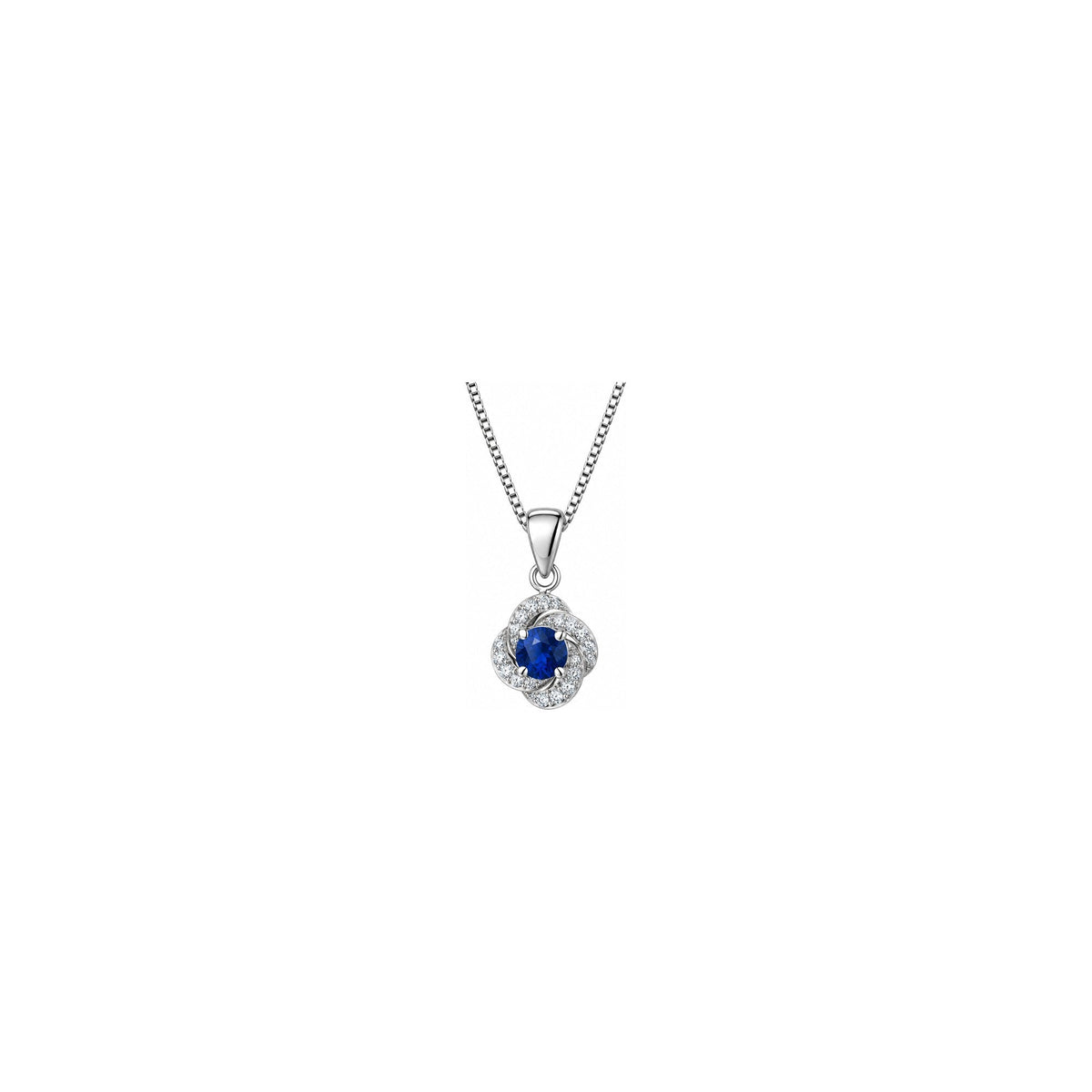 Collana Rosetta con Diamanti Naturali e Zaffiro in Oro Bianco 18kt