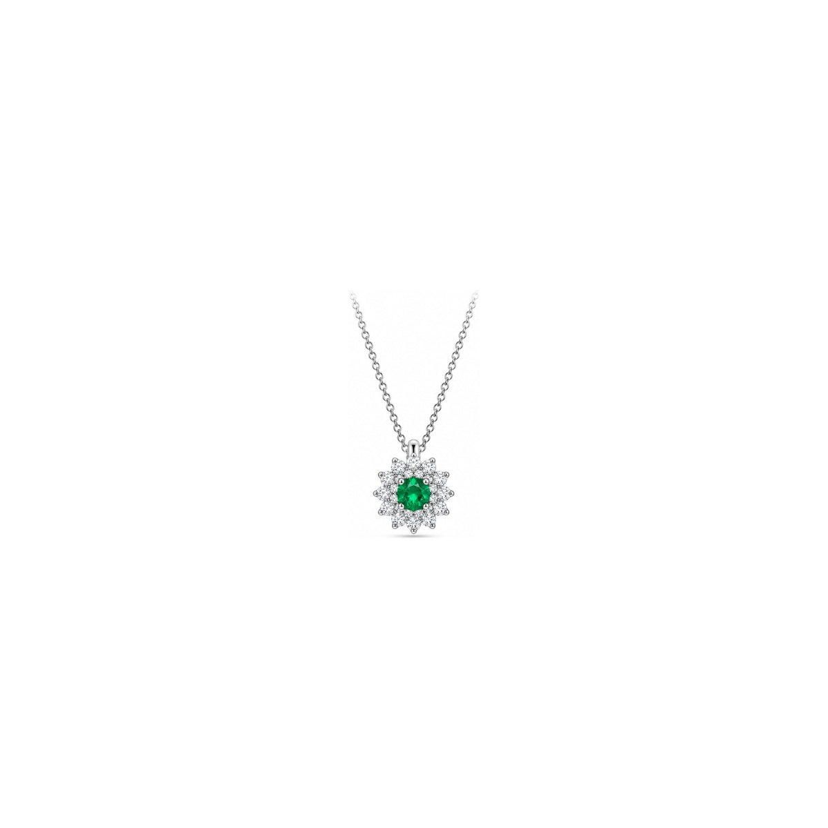 Collana Raggiera con Diamanti Naturali e Smeraldo in Oro Bianco 18kt