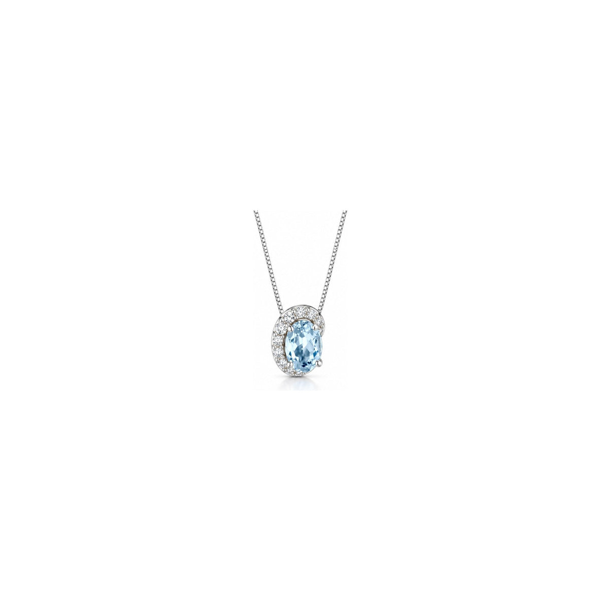 Collana Halo Ovale con Diamanti Naturali e Acquamarina in Oro Bianco 18kt