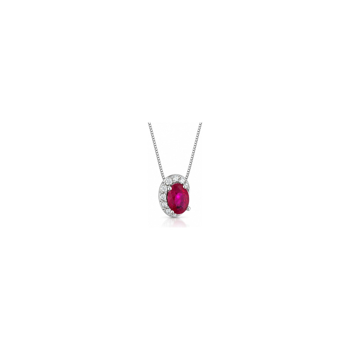Collana Halo Ovale con Diamanti Naturali e Rubino in Oro Bianco 18kt