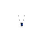 Collana Halo Ovale con Diamanti Naturali e Zaffiro in Oro Bianco 18kt