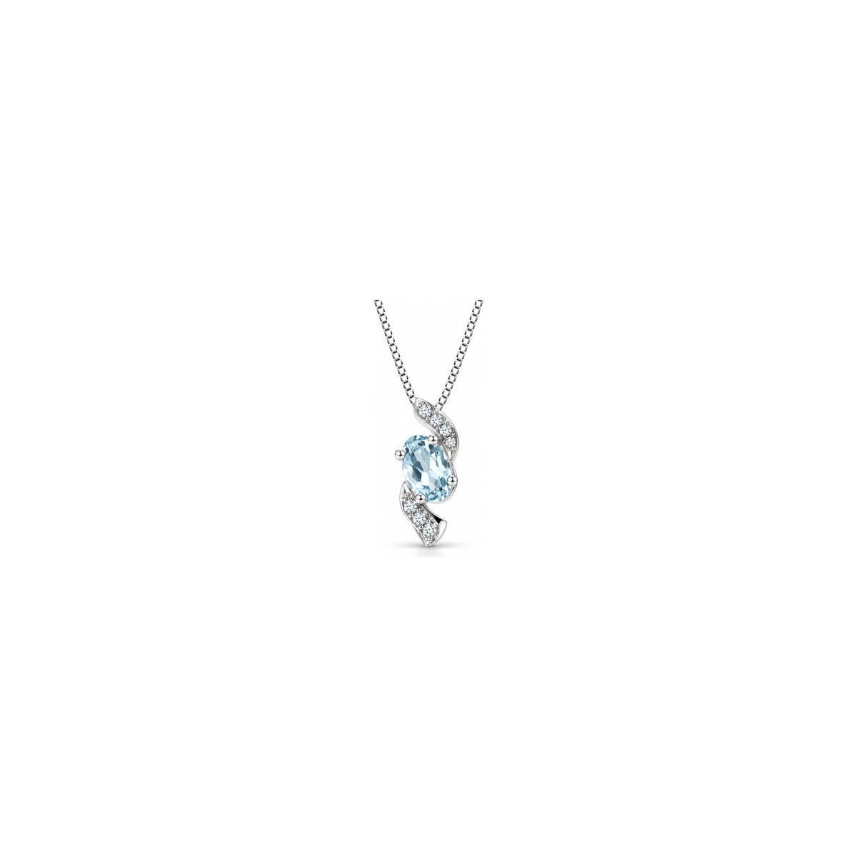 Collana Onda con Diamanti Naturali e Acquamarina in Oro Bianco 18kt