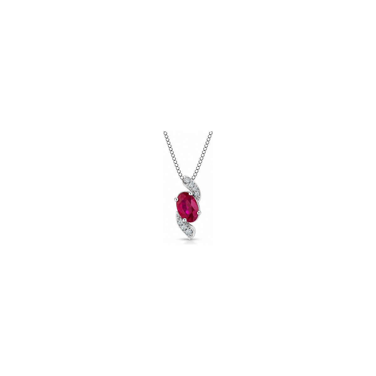 Collana Onda con Diamanti Naturali e Rubino in Oro Bianco 18kt