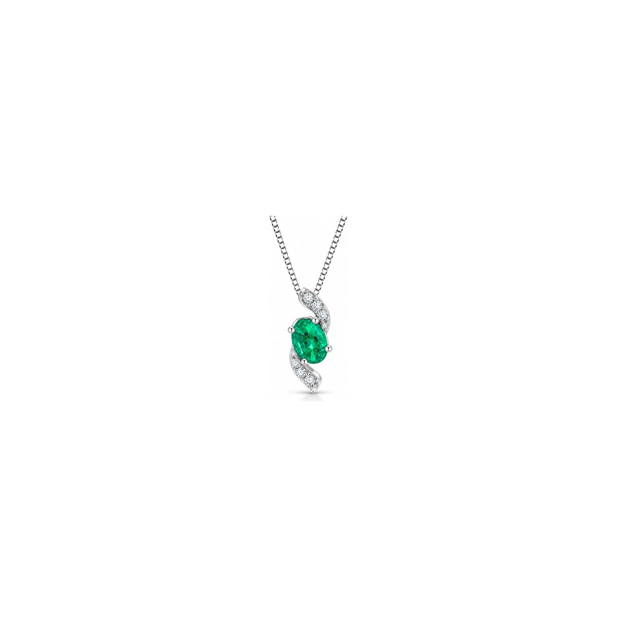 Collana Onda con Diamanti Naturali e Smeraldo in Oro Bianco 18kt