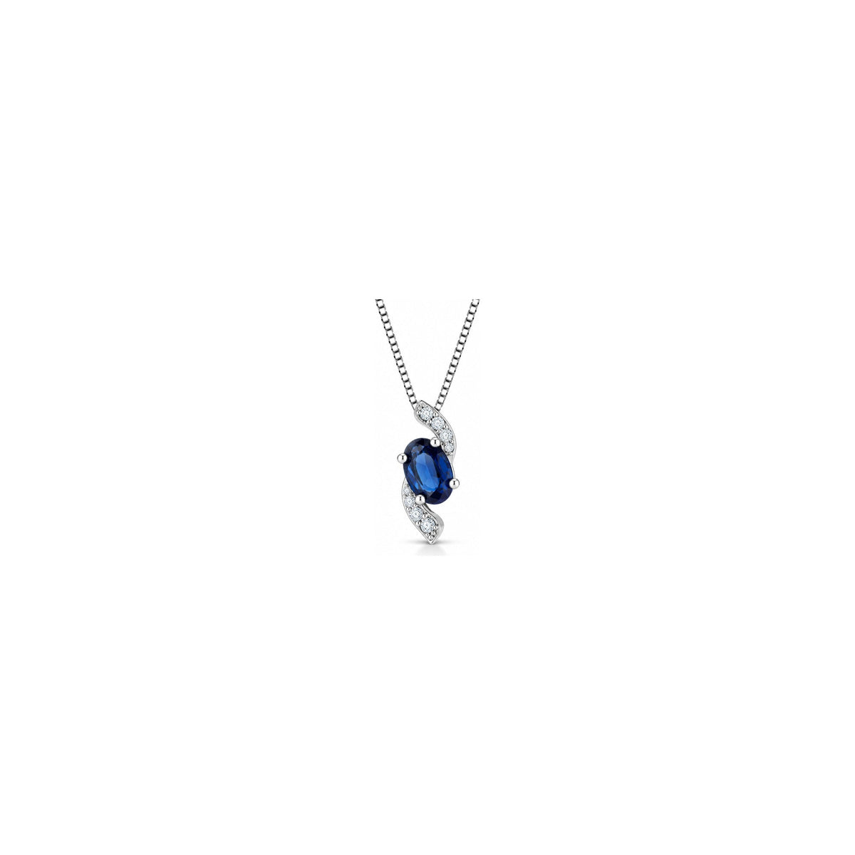 Collana Onda con Diamanti Naturali e Zaffiro in Oro Bianco 18kt