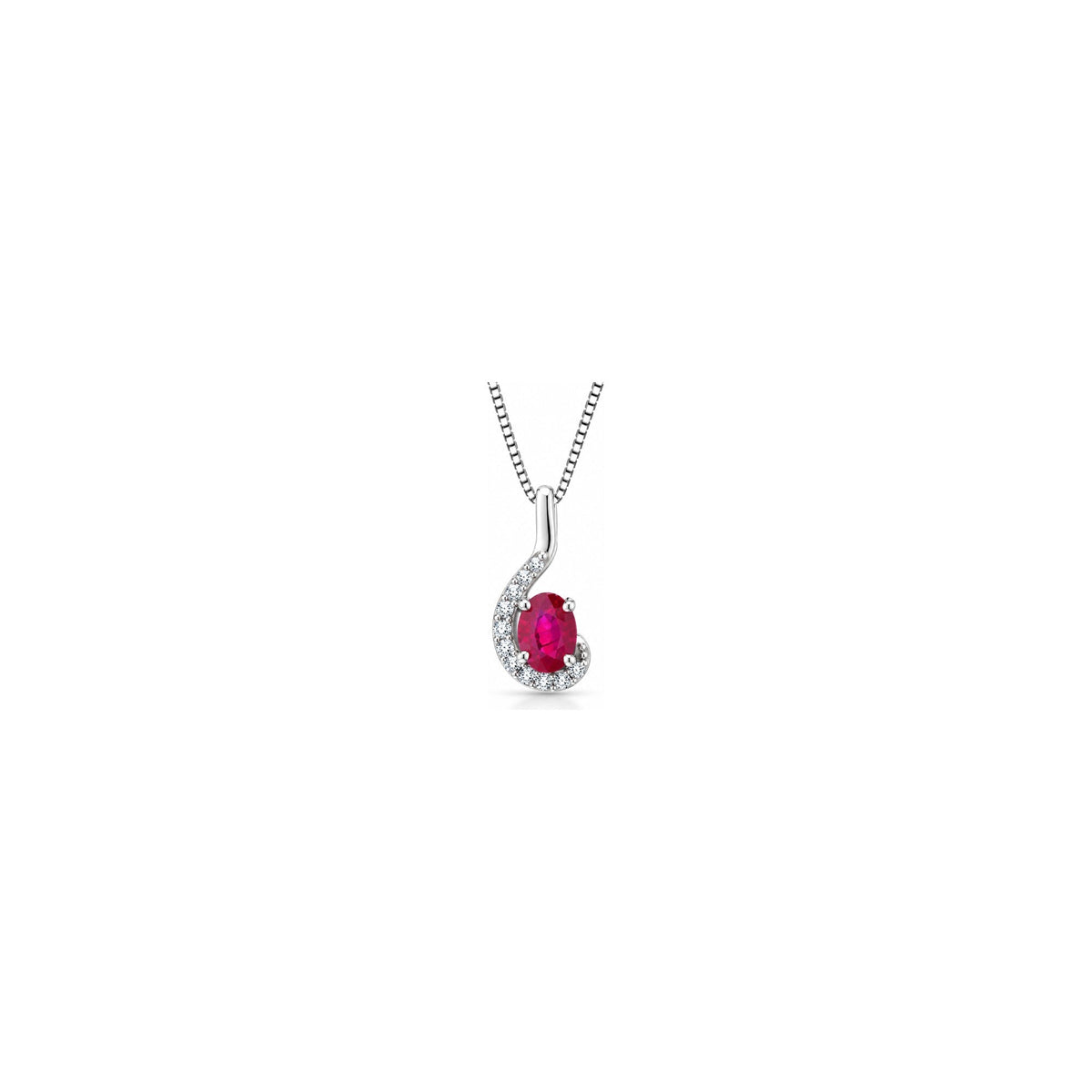 Collana Spirale con Diamanti Naturali e Rubino in Oro Bianco 18kt