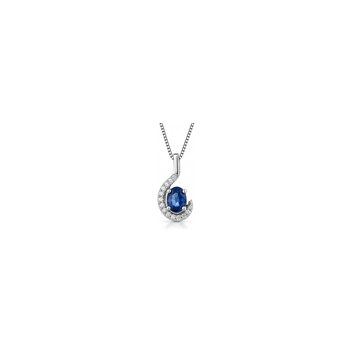 Collana Spirale con Diamanti Naturali e Zaffiro in Oro Bianco 18kt