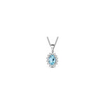 Collana Halo Ovale con Diamanti Naturali e Acquamarina in Oro Bianco 18kt