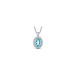 Collana Halo Ovale con Diamanti Naturali e Acquamarina in Oro Bianco 18kt