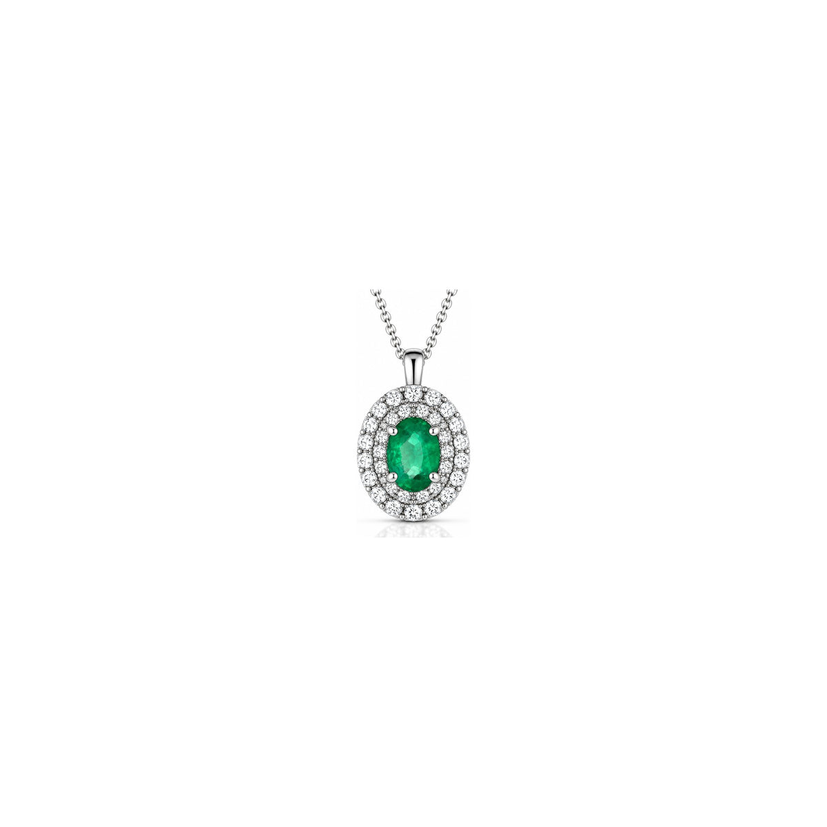 Collana con Diamanti Naturali e Smeraldo in Oro Bianco 18kt